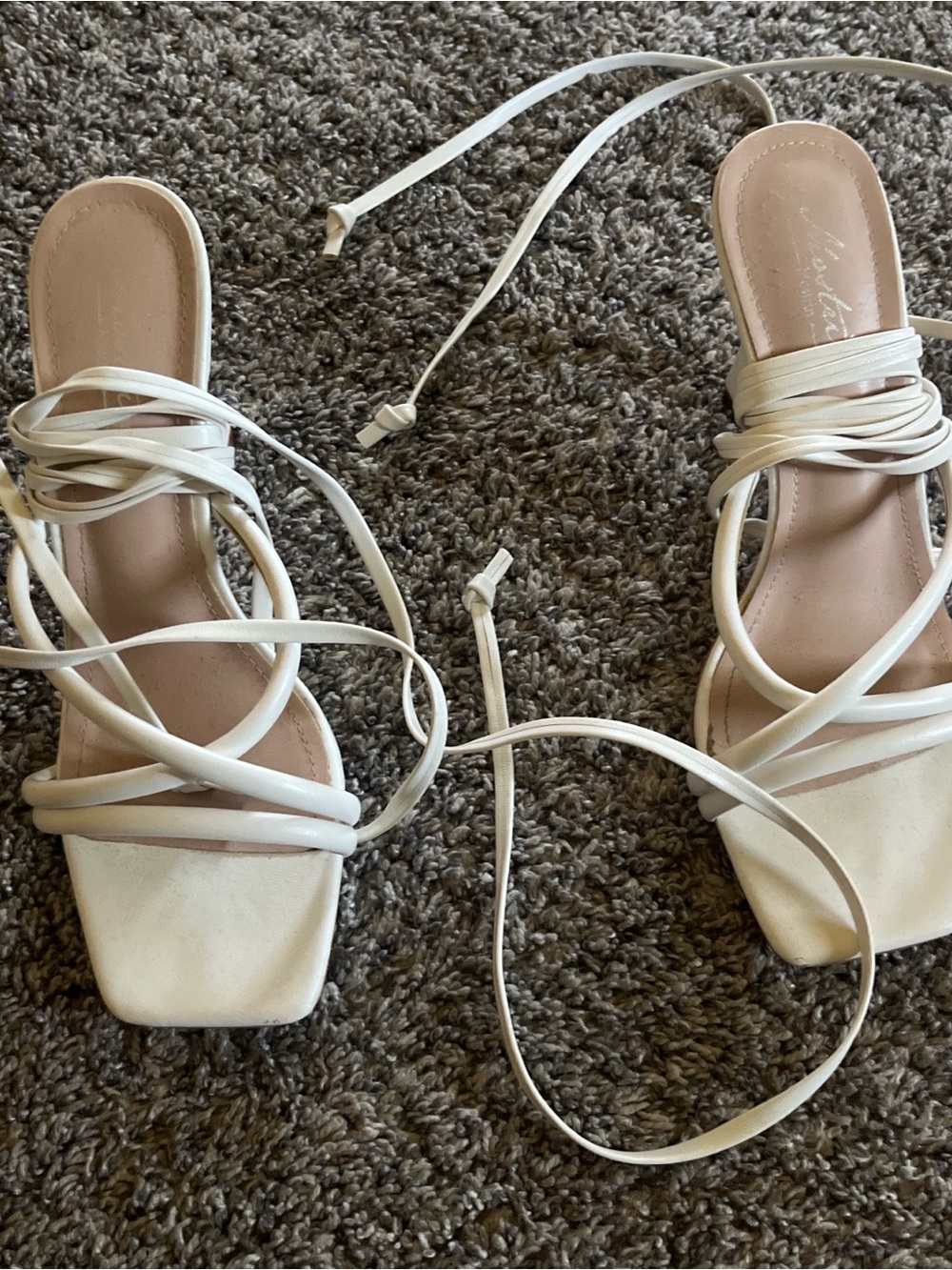Women's White Lace-Up Square-Toe Sandals